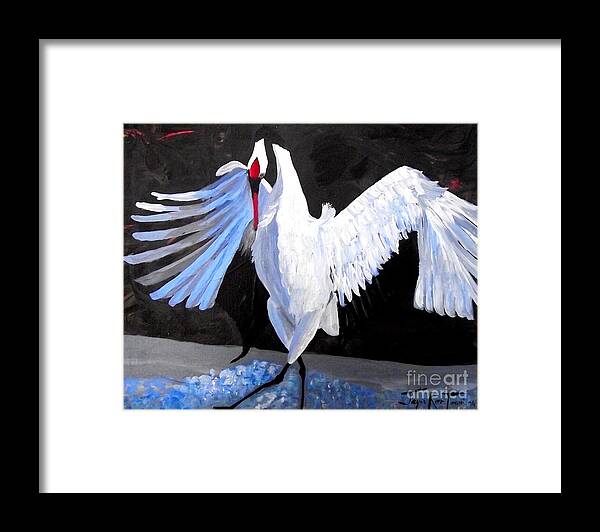 Japanese Crane Painting Framed Print featuring the painting Dancing Crane by Jayne Kerr