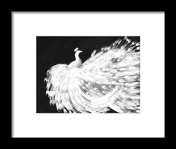 Dancing Peacock Black Framed Print featuring the painting DANCING PEACOCK black by Anita Lewis