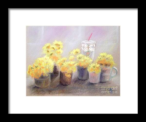 Flower Framed Print featuring the pastel Dandelions by Yoshiko Mishina