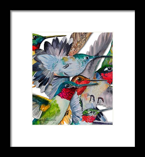 Hummingbirds Framed Print featuring the painting DA133 Hummingbirds by Daniel Adams by Daniel Adams
