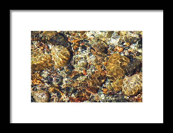Stream Framed Print featuring the photograph Dappled Light on Pebbles by James Knight