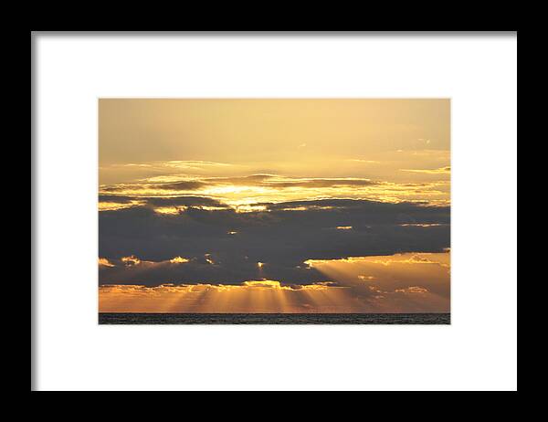 Sunbeam Framed Print featuring the photograph Dark Cloud Over Sea With Sunbeams by Bradford Martin