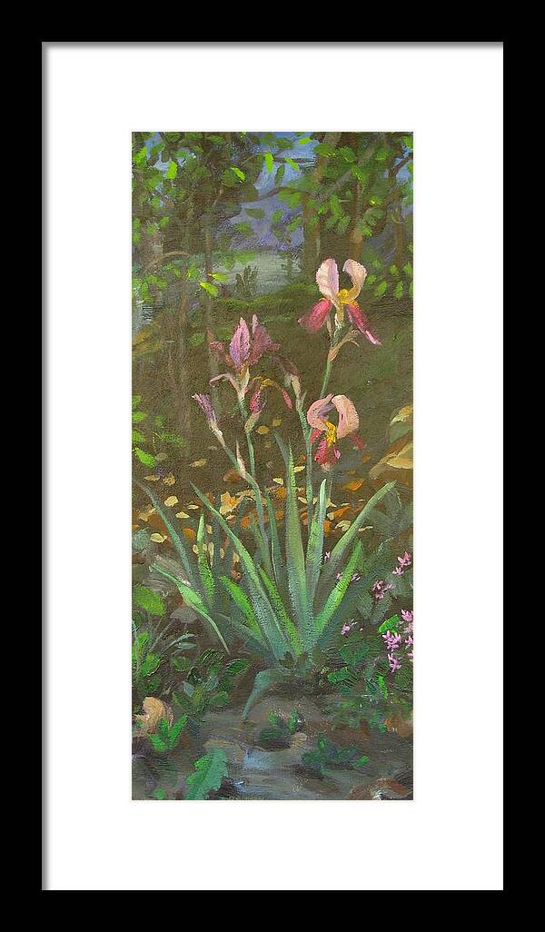 Iris Framed Print featuring the painting Dark Iris by Don Morgan