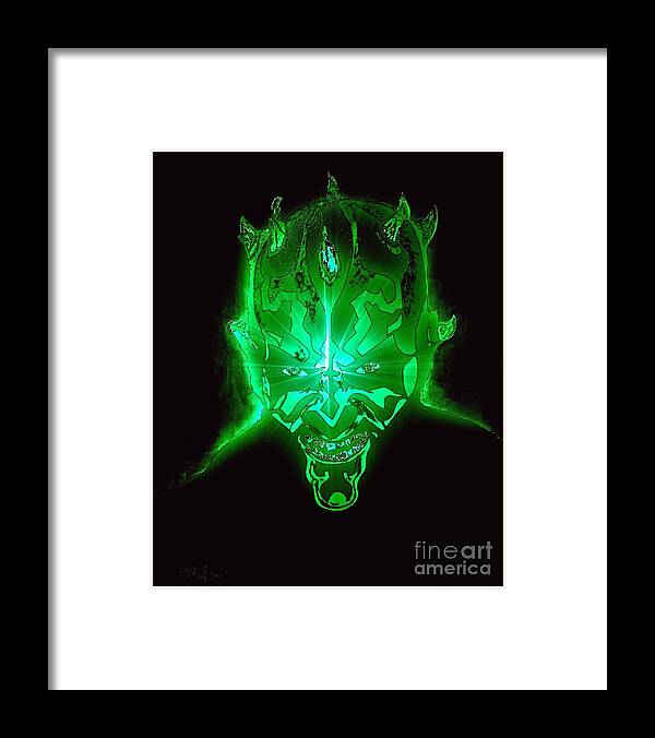 Darth Maul Framed Print featuring the painting Darth Maul Green Glow by Saundra Myles