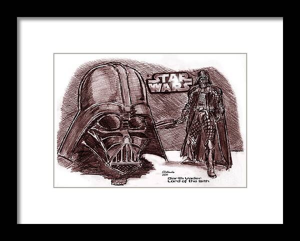  Framed Print featuring the drawing Darth Vader Lord of the Sith by Chris DelVecchio