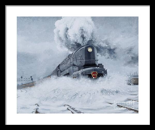 Train Framed Print featuring the painting Dashing Through the Snow by David Mittner