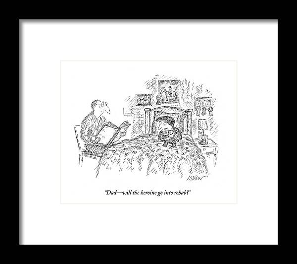 Drug Framed Print featuring the drawing Daughter Asking About Bedtime Story by Edward Koren