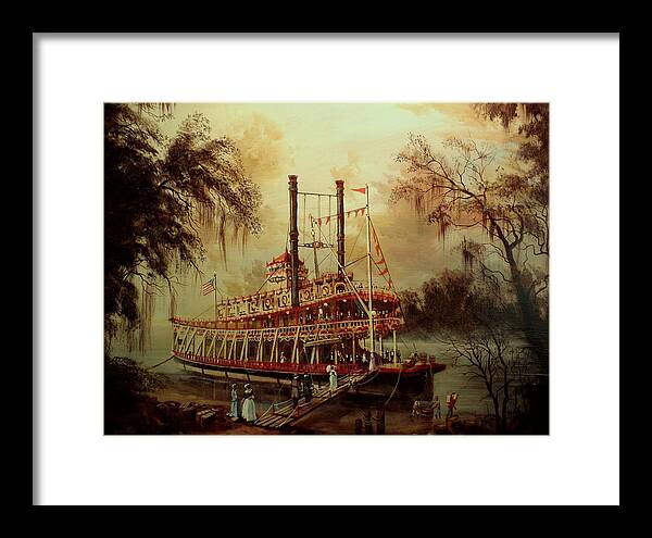Riverboat Framed Print featuring the painting Daybreak on the River by Tom Shropshire