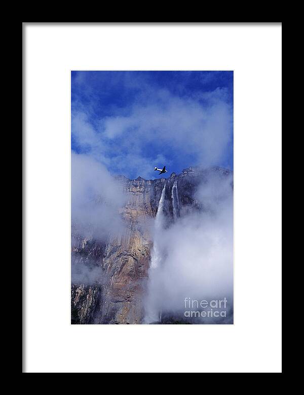 Angel Falls Framed Print featuring the photograph DC3 overflying Angel Falls Venezuela by Dave Welling