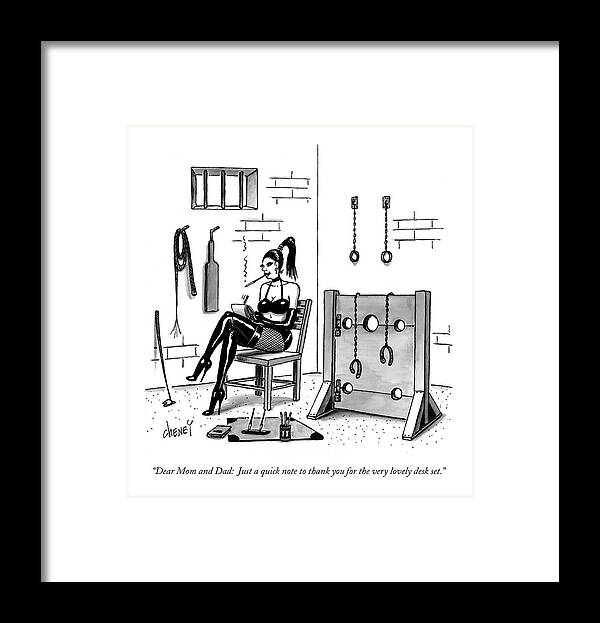 Desks Framed Print featuring the drawing Dear Mom And Dad:  Just A Quick Note To Thank #1 by Tom Cheney
