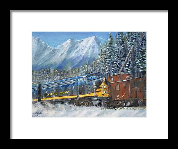 Railroad Framed Print featuring the painting December on Stampede Pass by Christopher Jenkins