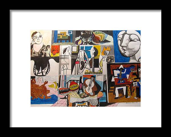 Deconstructing Picasso Framed Print featuring the painting Deconstructing Picasso - Women and Musicians by Esther Newman-Cohen