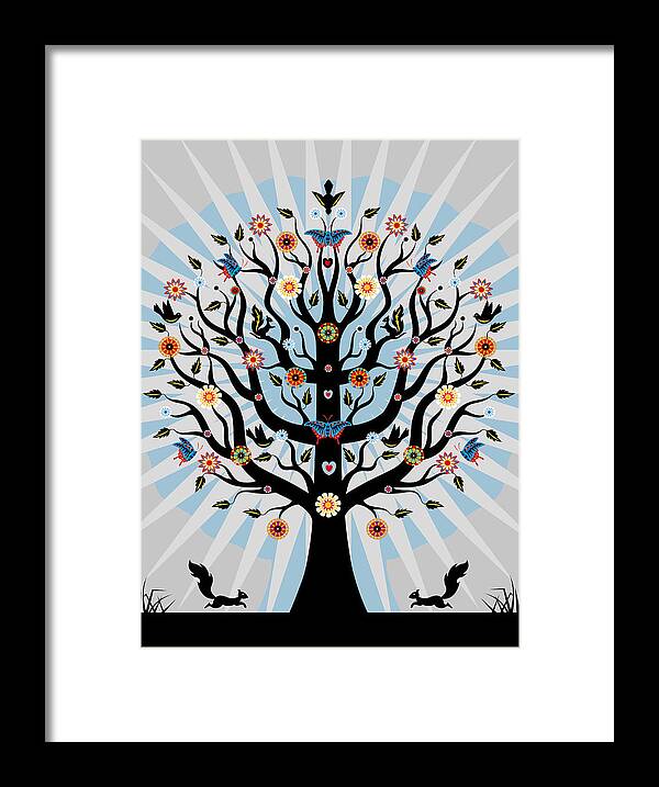 Animal Themes Framed Print featuring the digital art Decorative Illustrated Tree by Suzanne Carpenter Illustration