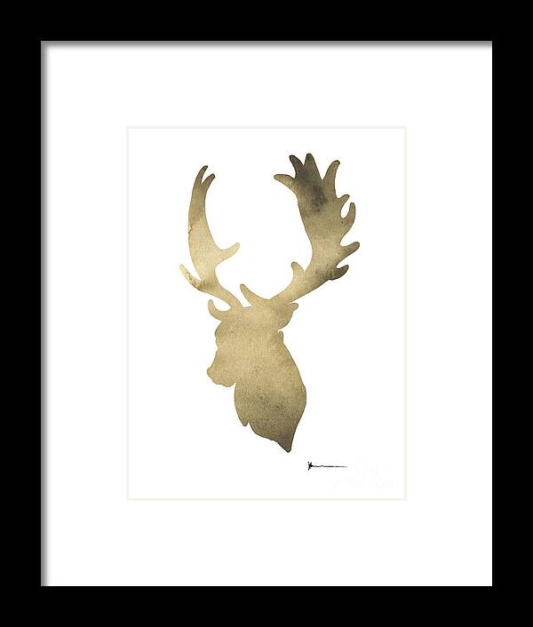 Deer Framed Print featuring the painting Deer antlers original watercolor art print by Joanna Szmerdt