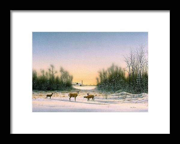 Landscape Framed Print featuring the painting Deer Family by Conrad Mieschke