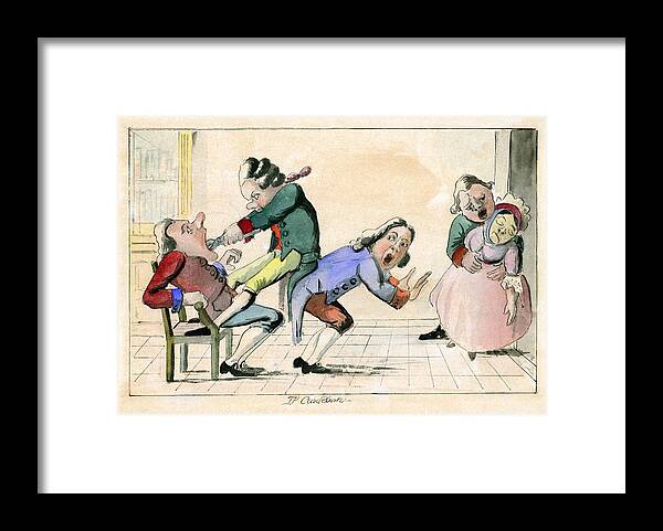 Il Cavadenti Framed Print featuring the photograph Dentistry caricature, 18th century by Science Photo Library