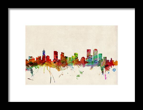 Watercolour Framed Print featuring the digital art Denver Colorado Skyline by Michael Tompsett