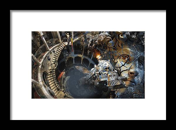 Spiral Stairs Framed Print featuring the digital art Derailment or Train of Thought by George Grie