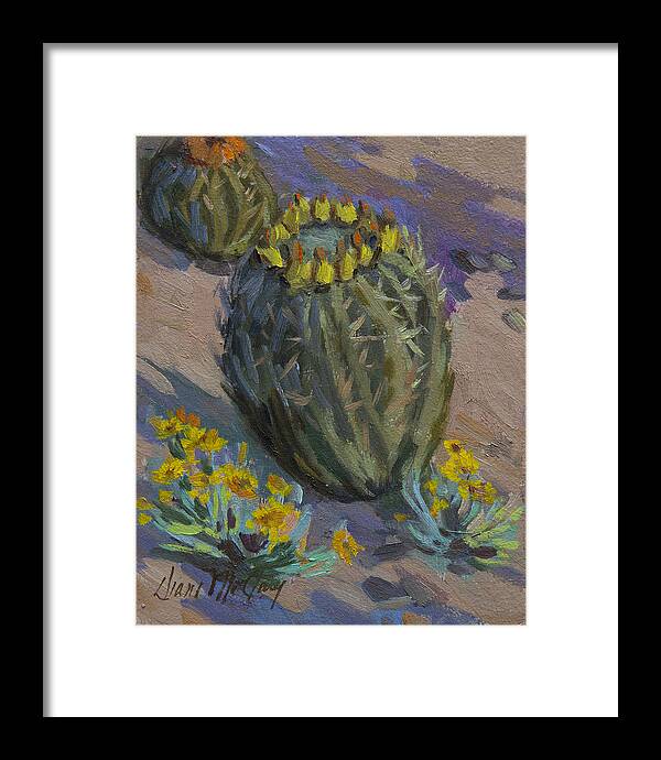 Barrel Cactus Framed Print featuring the painting Desert Barrel Cactus by Diane McClary