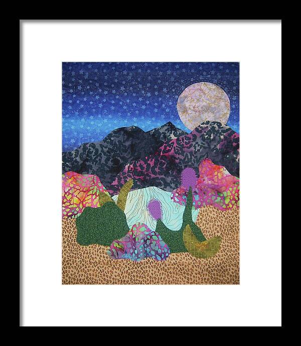 Abstract Art Quilt Framed Print featuring the tapestry - textile Desert Dreaming by Ellen Levinson