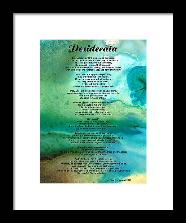 Desiderata Framed Print featuring the painting Desiderata 2 - Words of Wisdom by Sharon Cummings