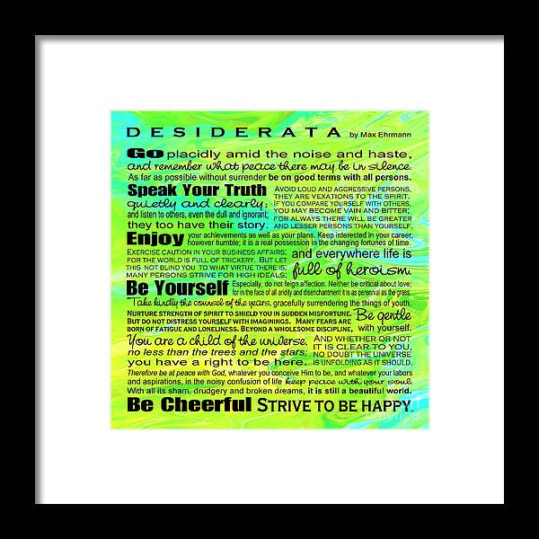 Desiderata Framed Print featuring the digital art Desiderata - Landform Square Design by Ginny Gaura