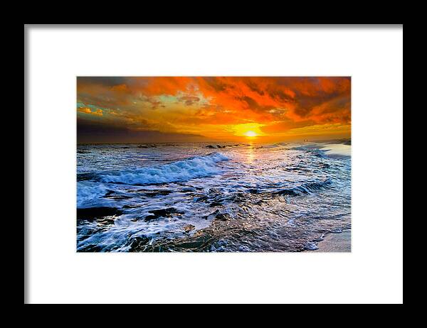 Destin-florida Framed Print featuring the photograph Destin Beach Florida-Dark Red Sunset Seascape Photography by eSzra