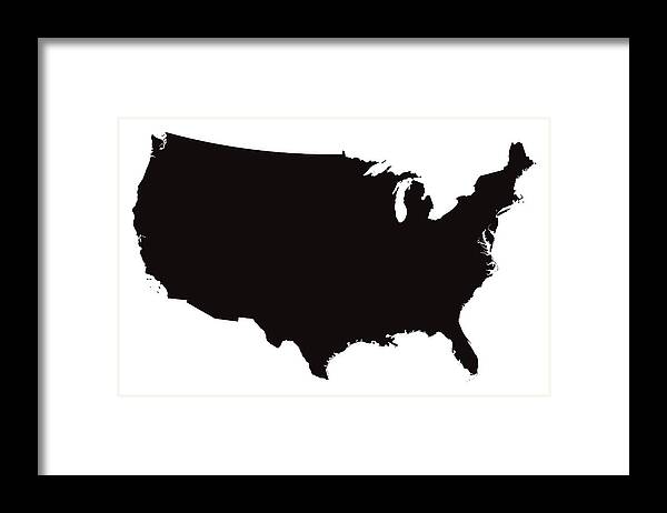 Continent Framed Print featuring the drawing Detailed Map of the United States of America by Bamlou