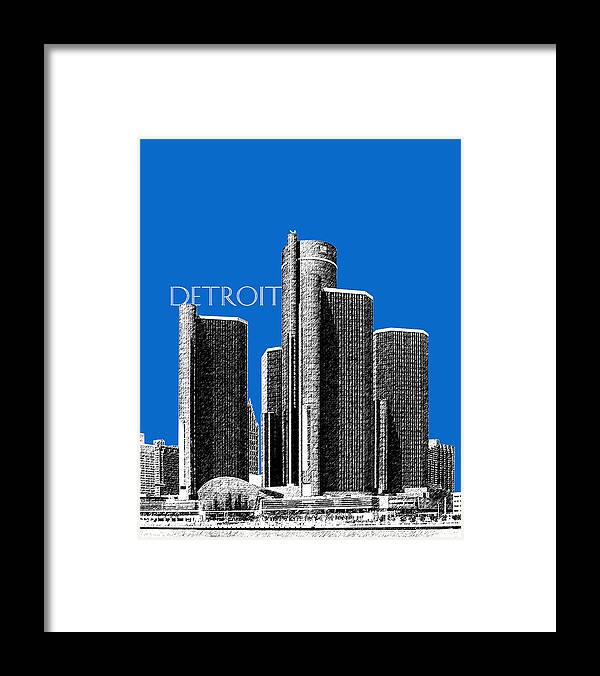 Detroit Framed Print featuring the digital art Detroit Skyline 1 - Blue by DB Artist
