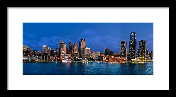 Detroit Framed Print featuring the photograph Detroit Skyline Early Night by Levin Rodriguez
