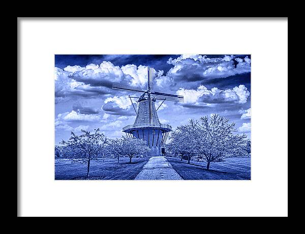 Art Framed Print featuring the photograph deZwaan Holland Windmill in Delft Blue by Randall Nyhof