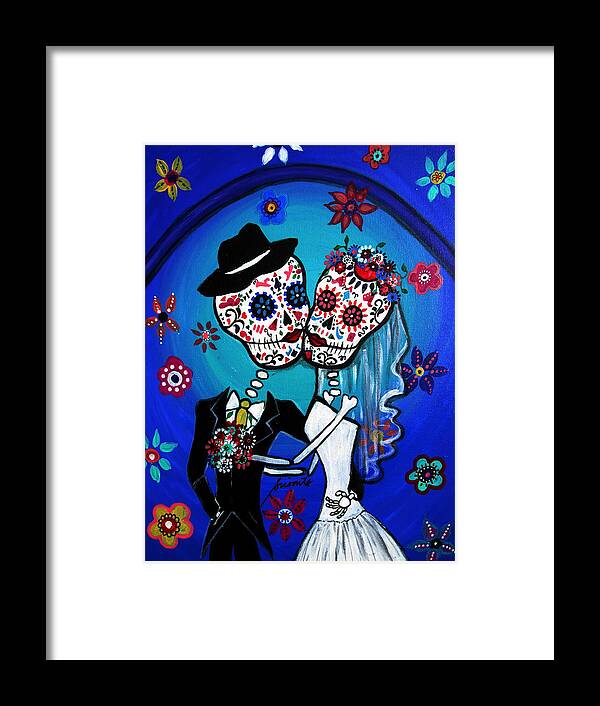 Wedding Framed Print featuring the painting Dia De Los Muertos Kiss The Bride by Pristine Cartera Turkus