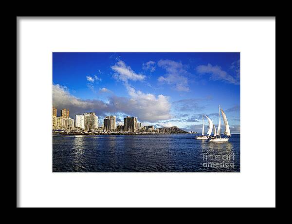 Diamond Head Photographs Framed Print featuring the photograph Diamond Head Sail Boat by Aloha Art