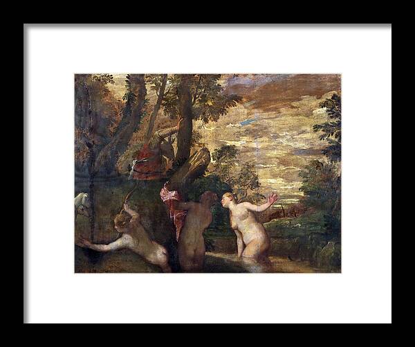 Paolo Veronese Framed Print featuring the painting Diana and Actaeon by Paolo Veronese