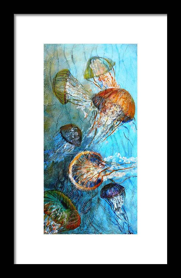 Blue Framed Print featuring the painting Diaphonouse Jellies-SOLD by Tracie L Hawkins