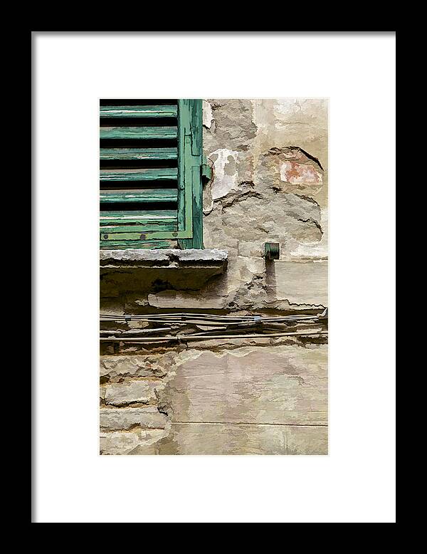 Abandon Framed Print featuring the photograph Dilapidated Green Wood Window Shutter II by David Letts
