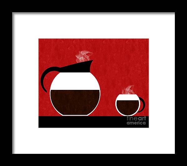 Andee Design Coffee Framed Print featuring the digital art Diner Coffee Pot And Cup Red by Andee Design