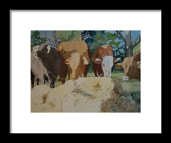 Calves Framed Print featuring the painting Dinner Time by Terry Holliday