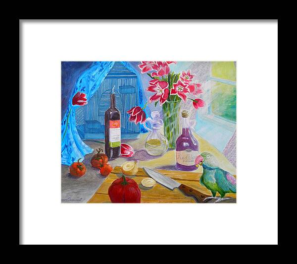 Dinner Framed Print featuring the painting Dinner-time with Louigi by Sharon Casavant