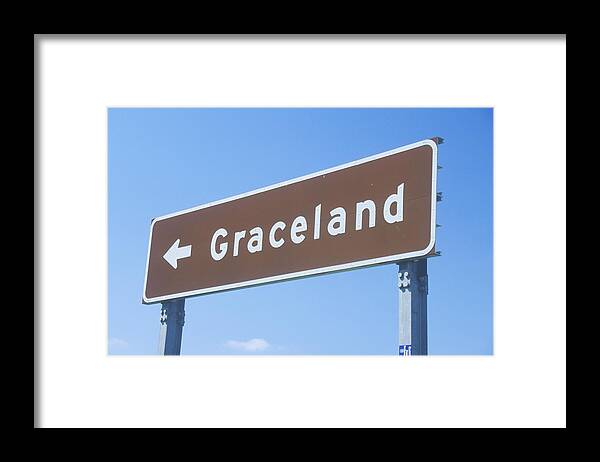 Graceland Framed Print featuring the photograph Directional sign to Graceland, home of Elvis Presley, Memphis, TN by VisionsofAmerica/Joe Sohm