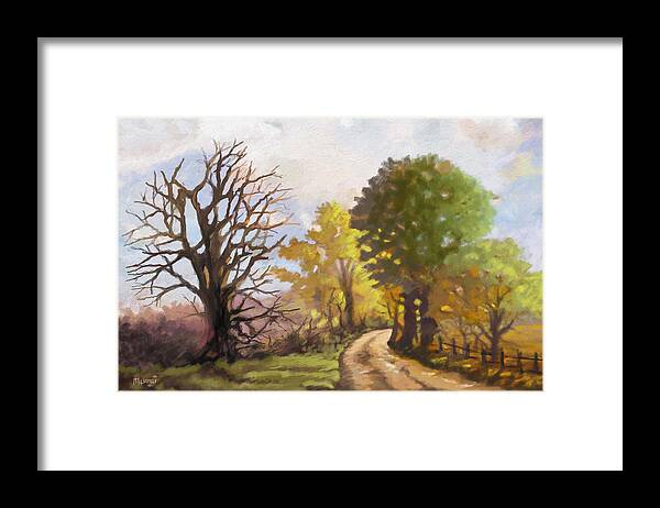 Landscape Framed Print featuring the painting Dirt road to some place by Anthony Mwangi
