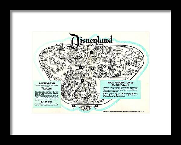 Disneyland Framed Print featuring the digital art Disneyland Welcome Guide by Bill Cannon