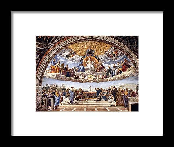 Vatican Framed Print featuring the painting Disputation of the Eucharist by Raphael