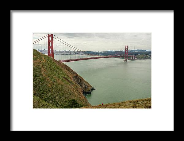 San Francisco Framed Print featuring the photograph Distant Woman Runs Trails Below Golden by Ascent Xmedia