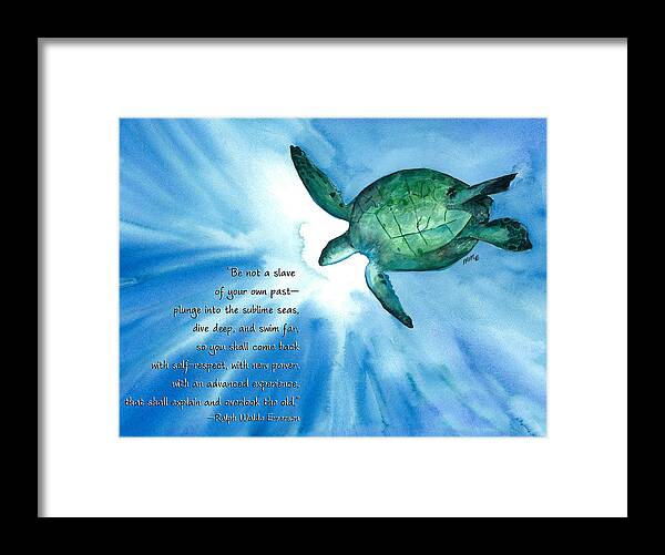 Sea Turtle Framed Print featuring the painting Dive Deep by Michal Madison