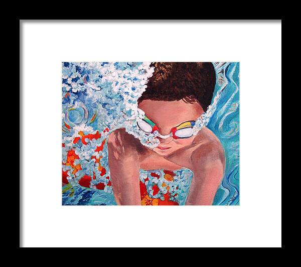 Swimming Framed Print featuring the painting Dive In by Linda Queally