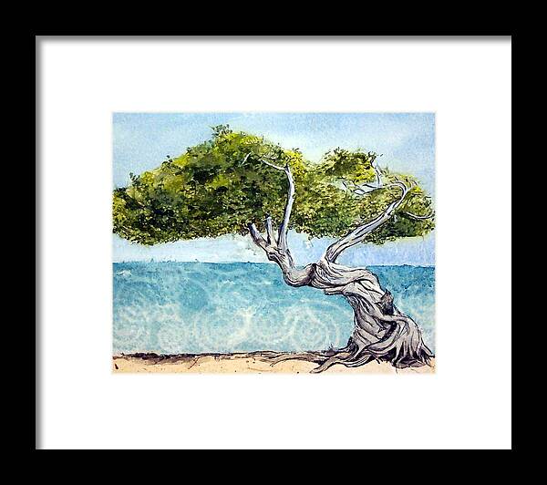 Landscape Framed Print featuring the painting Divi Divi Tree by Lynn Babineau