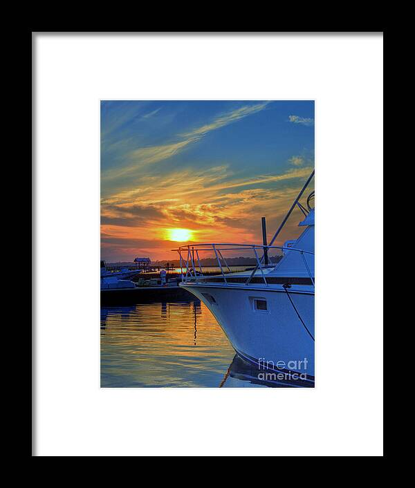 Sunset Framed Print featuring the photograph Dockside Sunset by Kathy Baccari