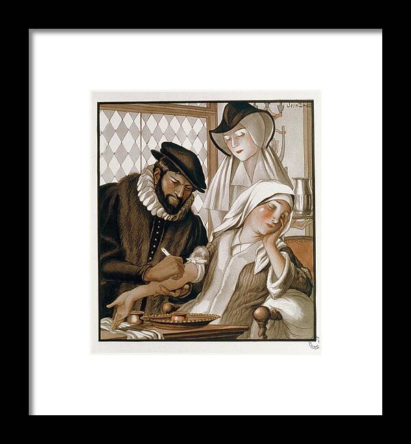 Bleeding Framed Print featuring the photograph Doctor Bleeding A Patient by Jean-loup Charmet/science Photo Library