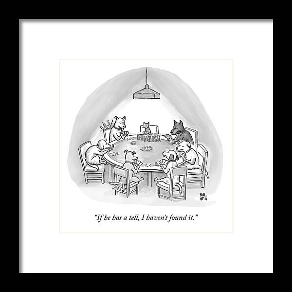 Dogs Framed Print featuring the drawing Dogs Playing Poker Refer Angrily To A Cat Who by Paul Noth